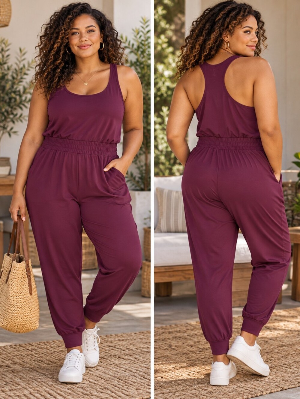 Nike Dri-FIT Yoga 7/8 Jogger Jumpsuit Maroon Racerback Size 1X